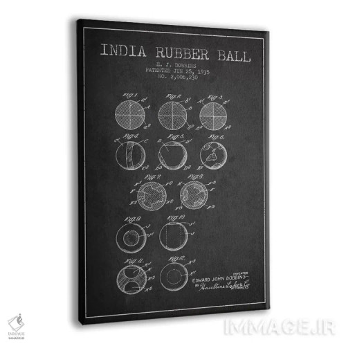 تابلو نقشهٔ ثبت اختراع توپ لاستیکی هندی (زغالی) اثر پیکسل کهنه (استودیو/نام هنری) - نمای پرسپکتیو محصول