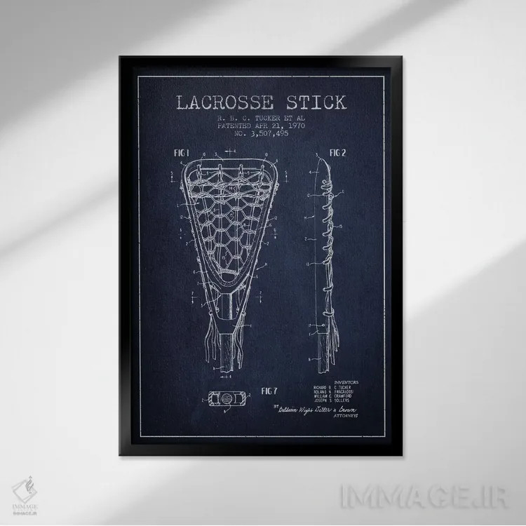 تابلو نقشهٔ ثبت اختراع چوب لاکروس (آبی نفتی) اثر پیکسل کهنه (استودیو/نام هنری) - نمای قابدار مشکی