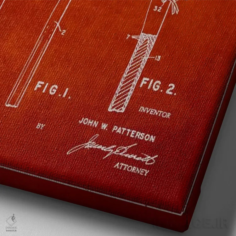 تابلو نقشهٔ ثبت اختراع چوب لاکروس (قرمز) اثر پیکسل کهنه (استودیو/نام هنری) - نمای نزدیک بافت بوم