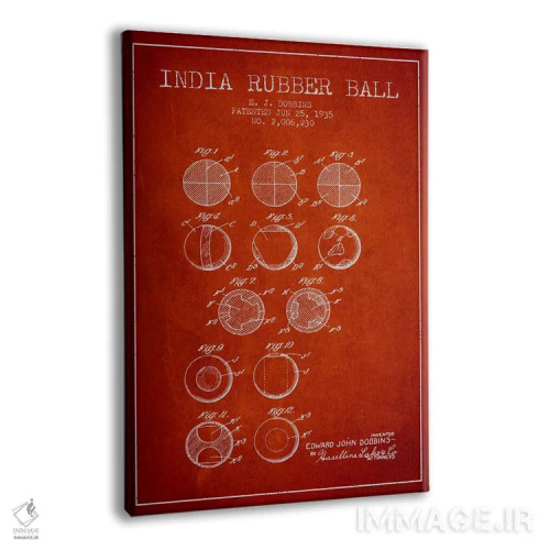 تابلو نقشهٔ ثبت اختراع توپ لاستیکی هندی (قرمز) اثر پیکسل کهنه (استودیو/نام هنری) - نمای پرسپکتیو محصول