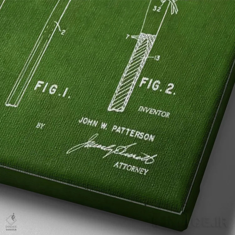 تابلو نقشهٔ ثبت اختراع چوب لاکروس (سبز) اثر پیکسل کهنه (استودیو/نام هنری) - نمای نزدیک بافت بوم