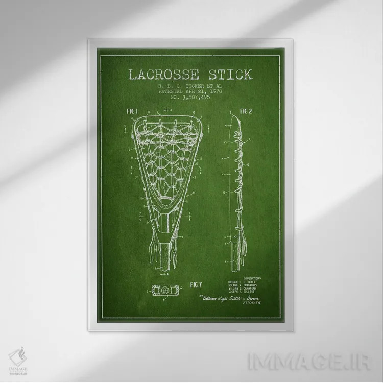 تابلو نقشهٔ ثبت اختراع چوب لاکروس (سبز) اثر پیکسل کهنه (استودیو/نام هنری) - نمای قابدار سفید