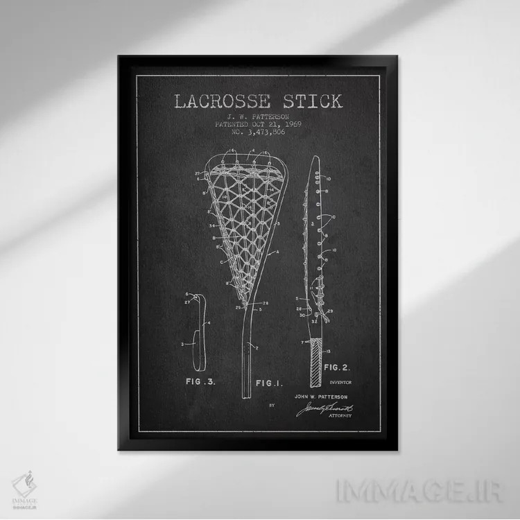 تابلو نقشهٔ ثبت اختراع چوب لاکروس (زغالی) اثر پیکسل کهنه (استودیو/نام هنری) - نمای قابدار مشکی