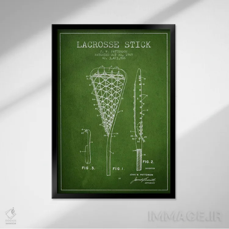 تابلو نقشهٔ ثبت اختراع چوب لاکروس (سبز) اثر پیکسل کهنه (استودیو/نام هنری) - نمای قابدار مشکی