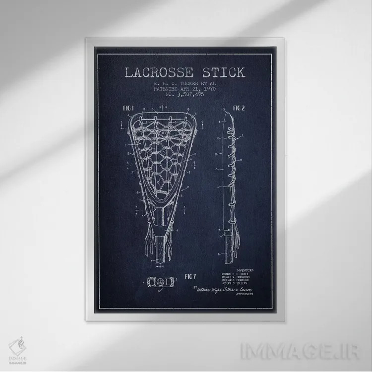 تابلو نقشهٔ ثبت اختراع چوب لاکروس (آبی نفتی) اثر پیکسل کهنه (استودیو/نام هنری) - نمای قابدار سفید