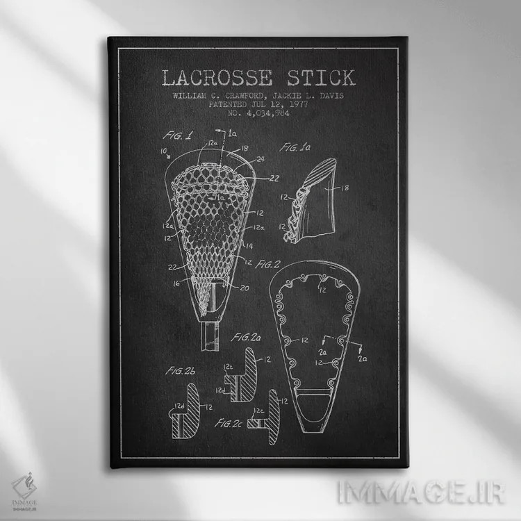 تابلو نقشهٔ ثبت اختراع چوب لاکروس (زغالی) اثر پیکسل کهنه (استودیو/نام هنری) - نمای روبهرو روی دیوار