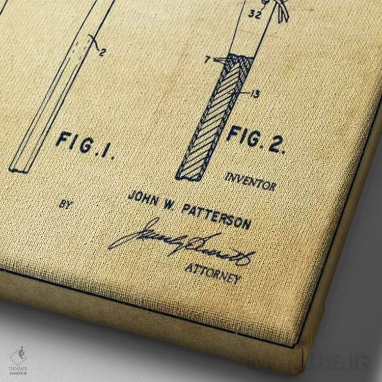 تابلو نقشهٔ ثبت اختراع قدیمی چوب لاکروس اثر پیکسل کهنه (استودیو/نام هنری) - نمای نزدیک بافت بوم
