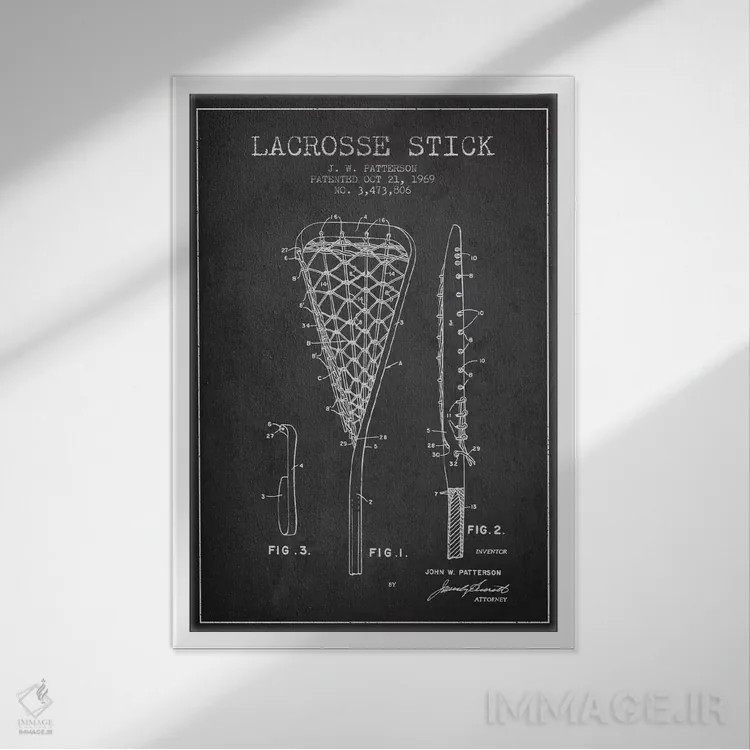 تابلو نقشهٔ ثبت اختراع چوب لاکروس (زغالی) اثر پیکسل کهنه (استودیو/نام هنری) - نمای قابدار سفید