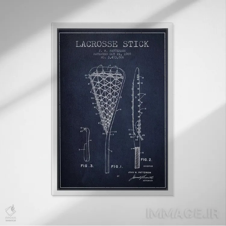 تابلو نقشهٔ ثبت اختراع چوب لاکروس (آبی نفتی) اثر پیکسل کهنه (استودیو/نام هنری) - نمای قابدار سفید