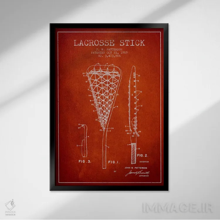 تابلو نقشهٔ ثبت اختراع چوب لاکروس (قرمز) اثر پیکسل کهنه (استودیو/نام هنری) - نمای قابدار مشکی