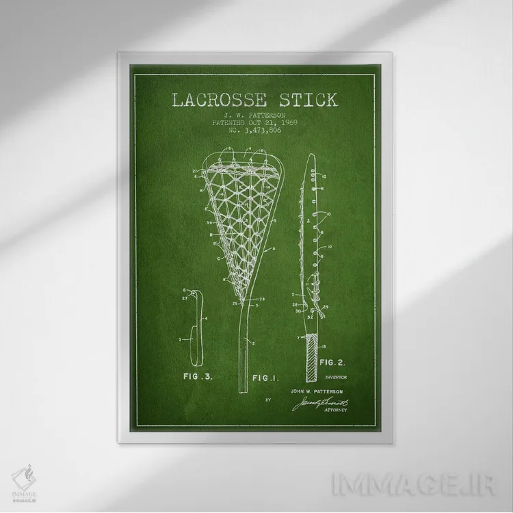 تابلو نقشهٔ ثبت اختراع چوب لاکروس (سبز) اثر پیکسل کهنه (استودیو/نام هنری) - نمای قابدار سفید