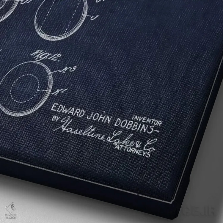 تابلو نقشهٔ ثبت اختراع توپ لاستیکی هندی (آبی نفتی) اثر پیکسل کهنه (استودیو/نام هنری) - نمای نزدیک بافت بوم