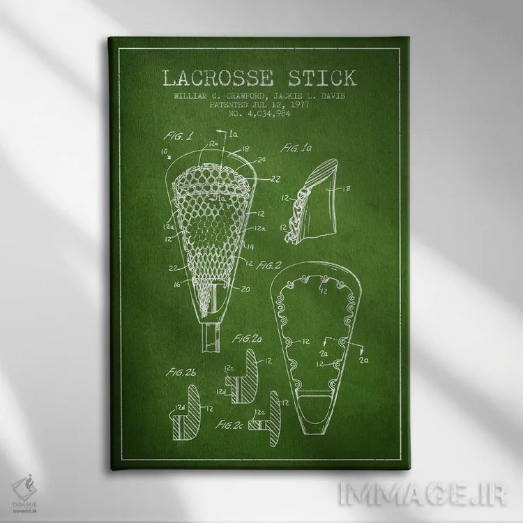 تابلو نقشهٔ ثبت اختراع چوب لاکروس (سبز) اثر پیکسل کهنه (استودیو/نام هنری) - نمای روبهرو روی دیوار