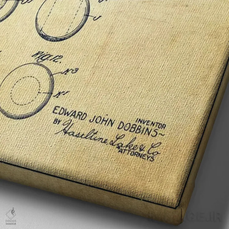 تابلو نقشهٔ ثبت اختراع قدیمی توپ لاستیکی هندی اثر پیکسل کهنه (استودیو/نام هنری) - نمای نزدیک بافت بوم