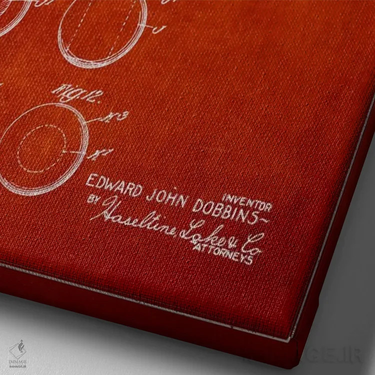 تابلو نقشهٔ ثبت اختراع توپ لاستیکی هندی (قرمز) اثر پیکسل کهنه (استودیو/نام هنری) - نمای نزدیک بافت بوم