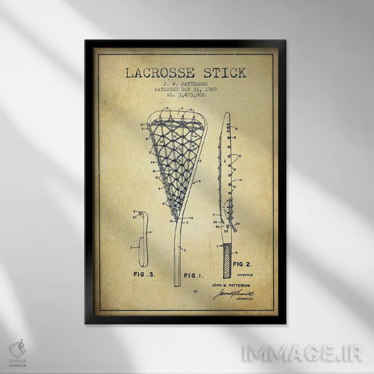 تابلو نقشهٔ ثبت اختراع قدیمی چوب لاکروس اثر پیکسل کهنه (استودیو/نام هنری) - نمای قابدار مشکی