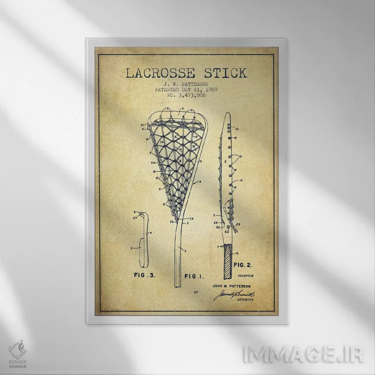 تابلو نقشهٔ ثبت اختراع قدیمی چوب لاکروس اثر پیکسل کهنه (استودیو/نام هنری) - نمای قابدار سفید