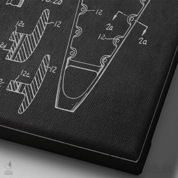 تابلو نقشهٔ ثبت اختراع چوب لاکروس (زغالی) اثر پیکسل کهنه (استودیو/نام هنری) - نمای نزدیک بافت بوم