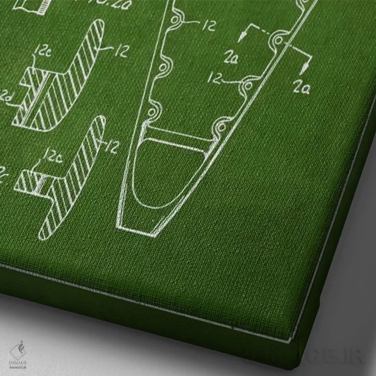 تابلو نقشهٔ ثبت اختراع چوب لاکروس (سبز) اثر پیکسل کهنه (استودیو/نام هنری) - نمای نزدیک بافت بوم