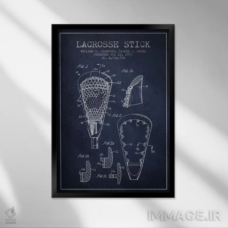 تابلو نقشهٔ ثبت اختراع چوب لاکروس (آبی نفتی) اثر پیکسل کهنه (استودیو/نام هنری) - نمای قابدار مشکی