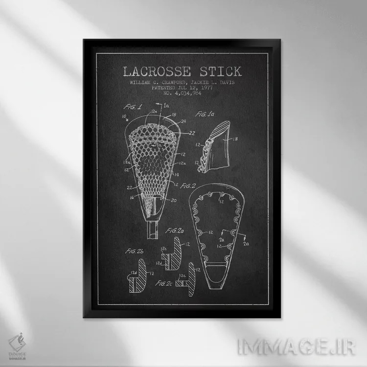 تابلو نقشهٔ ثبت اختراع چوب لاکروس (زغالی) اثر پیکسل کهنه (استودیو/نام هنری) - نمای قابدار مشکی