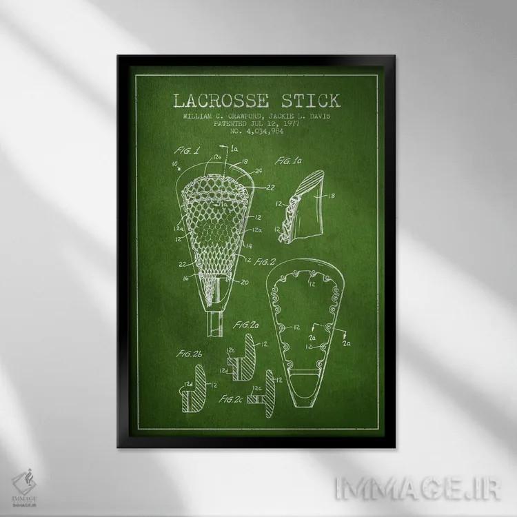 تابلو نقشهٔ ثبت اختراع چوب لاکروس (سبز) اثر پیکسل کهنه (استودیو/نام هنری) - نمای قابدار مشکی