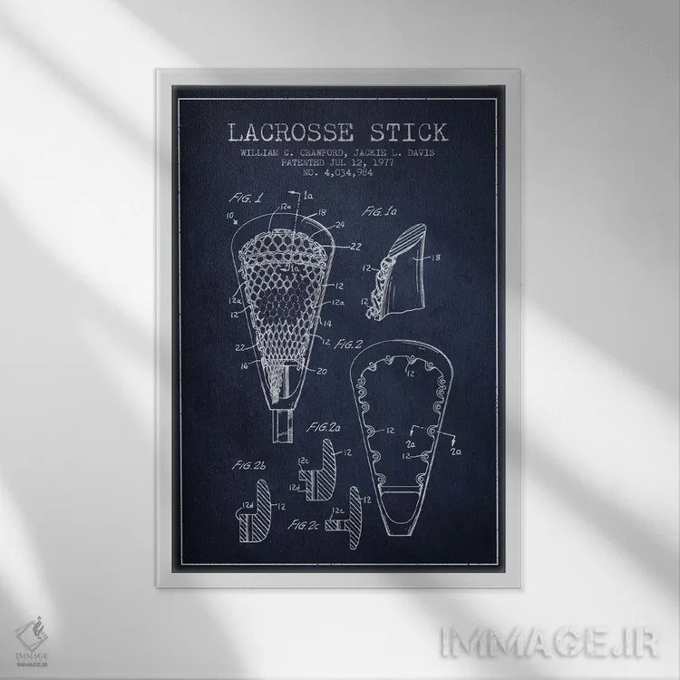 تابلو نقشهٔ ثبت اختراع چوب لاکروس (آبی نفتی) اثر پیکسل کهنه (استودیو/نام هنری) - نمای قابدار سفید