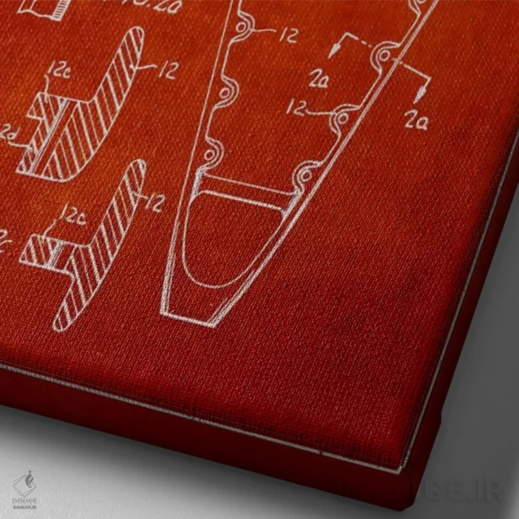تابلو نقشهٔ ثبت اختراع چوب لاکروس (قرمز) اثر پیکسل کهنه (استودیو/نام هنری) - نمای نزدیک بافت بوم