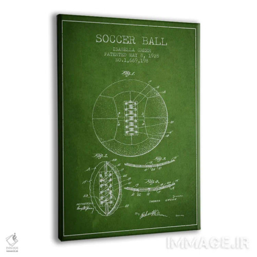 تابلو نقشهٔ ثبت اختراع توپ فوتبال (سبز) اثر پیکسل کهنه (استودیو/نام هنری) - نمای پرسپکتیو محصول