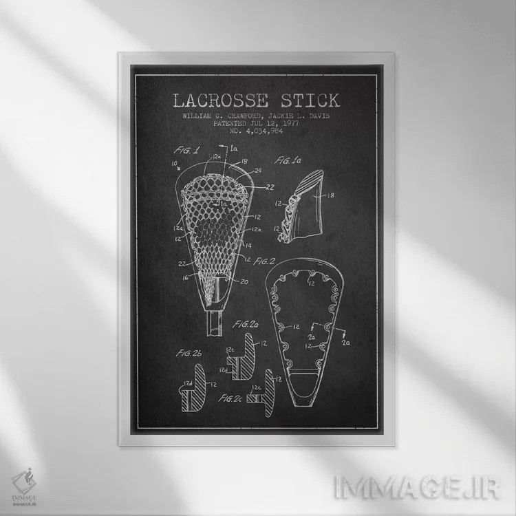 تابلو نقشهٔ ثبت اختراع چوب لاکروس (زغالی) اثر پیکسل کهنه (استودیو/نام هنری) - نمای قابدار سفید