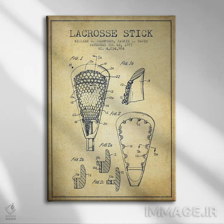 تابلو نقشهٔ ثبت اختراع قدیمی چوب لاکروس اثر پیکسل کهنه (استودیو/نام هنری) - نمای روبهرو روی دیوار