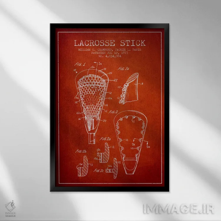 تابلو نقشهٔ ثبت اختراع چوب لاکروس (قرمز) اثر پیکسل کهنه (استودیو/نام هنری) - نمای قابدار مشکی