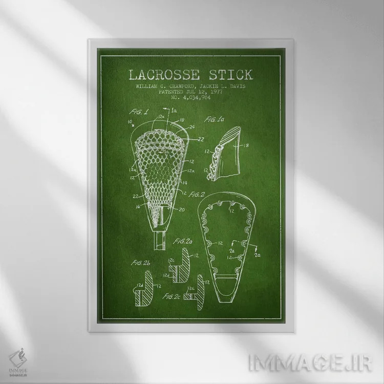 تابلو نقشهٔ ثبت اختراع چوب لاکروس (سبز) اثر پیکسل کهنه (استودیو/نام هنری) - نمای قابدار سفید