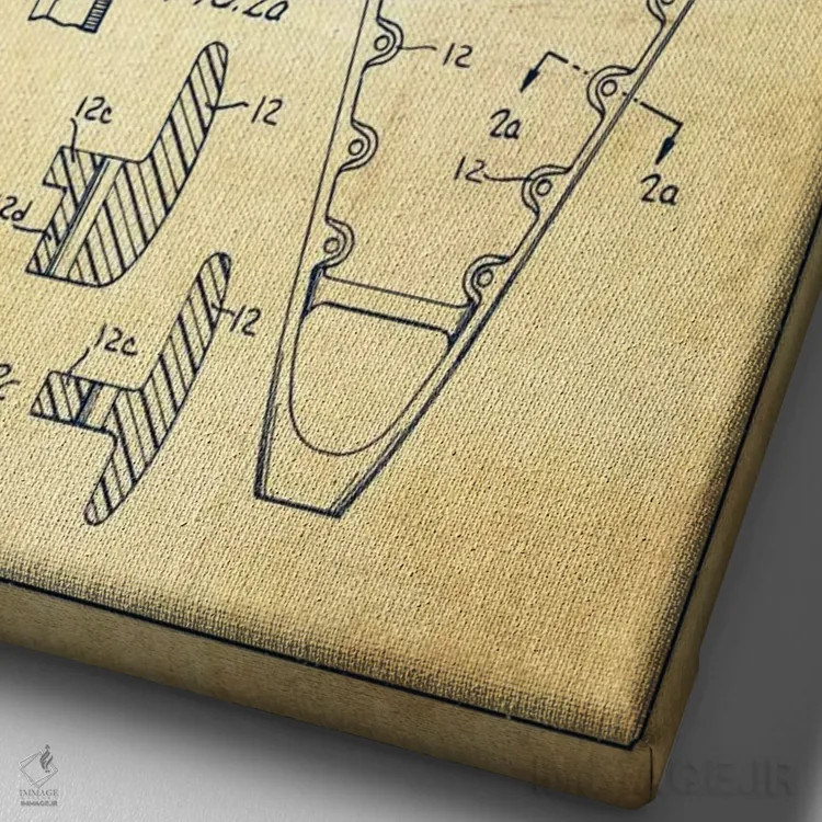 تابلو نقشهٔ ثبت اختراع قدیمی چوب لاکروس اثر پیکسل کهنه (استودیو/نام هنری) - نمای نزدیک بافت بوم