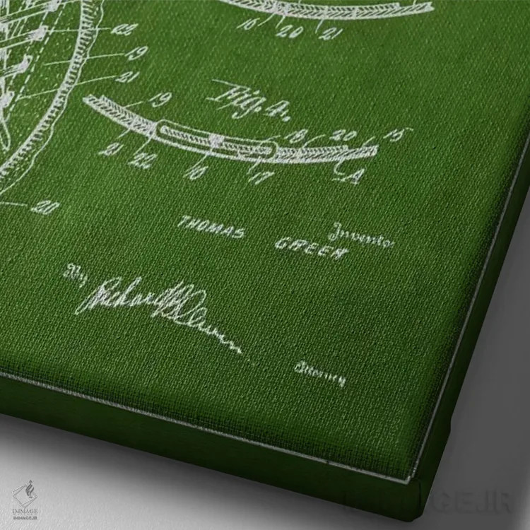 تابلو نقشهٔ ثبت اختراع توپ فوتبال (سبز) اثر پیکسل کهنه (استودیو/نام هنری) - نمای نزدیک بافت بوم