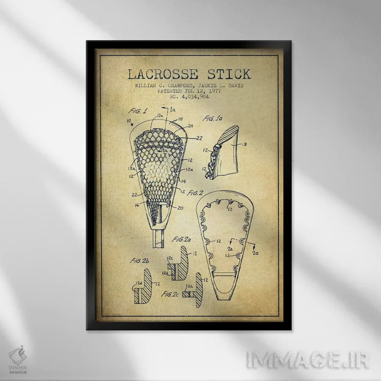 تابلو نقشهٔ ثبت اختراع قدیمی چوب لاکروس اثر پیکسل کهنه (استودیو/نام هنری) - نمای قابدار مشکی