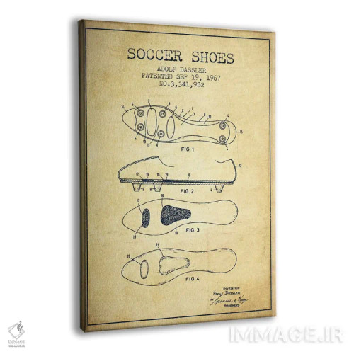 تابلو نقشهٔ ثبت اختراع قدیمی کفش فوتبال اثر پیکسل کهنه (استودیو/نام هنری) - نمای پرسپکتیو محصول