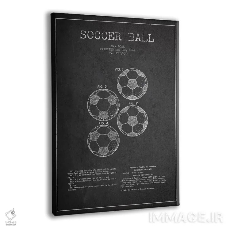 تابلو نقشهٔ ثبت اختراع توپ فوتبال (زغالی) اثر پیکسل کهنه (استودیو/نام هنری) - نمای پرسپکتیو محصول