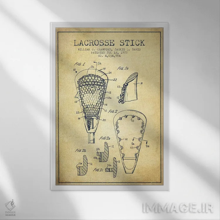 تابلو نقشهٔ ثبت اختراع قدیمی چوب لاکروس اثر پیکسل کهنه (استودیو/نام هنری) - نمای قابدار سفید