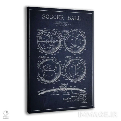 تابلو نقشهٔ ثبت اختراع توپ فوتبال بارتکی (آبی نفتی) اثر پیکسل کهنه (استودیو/نام هنری) - نمای پرسپکتیو محصول