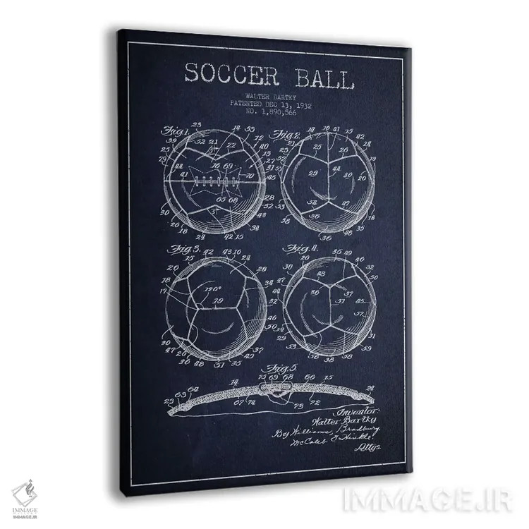 تابلو نقشهٔ ثبت اختراع توپ فوتبال بارتکی (آبی نفتی) اثر پیکسل کهنه (استودیو/نام هنری) - نمای پرسپکتیو محصول
