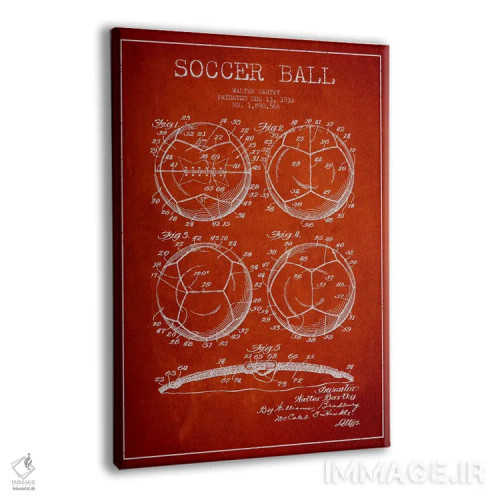 تابلو نقشهٔ ثبت اختراع توپ فوتبال بارتکی (قرمز) اثر پیکسل کهنه (استودیو/نام هنری) - نمای پرسپکتیو محصول