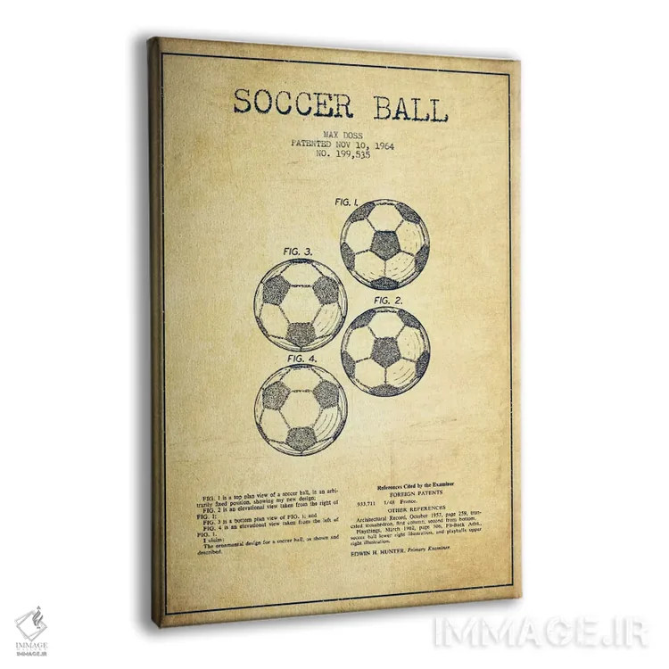 تابلو نقشهٔ ثبت اختراع قدیمی توپ فوتبال اثر پیکسل کهنه (استودیو/نام هنری) - نمای پرسپکتیو محصول