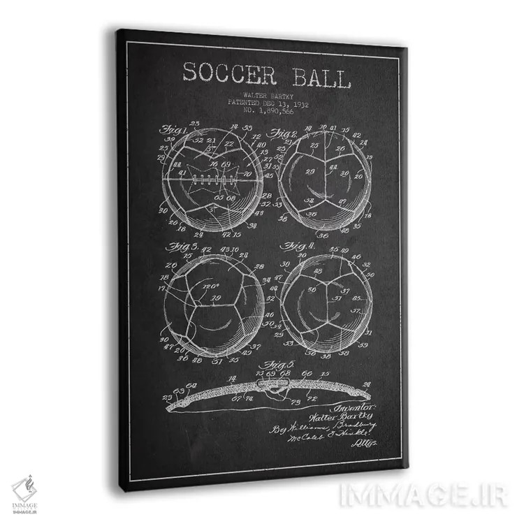تابلو نقشهٔ ثبت اختراع توپ فوتبال بارتکی (زغالی) اثر پیکسل کهنه (استودیو/نام هنری) - نمای پرسپکتیو محصول