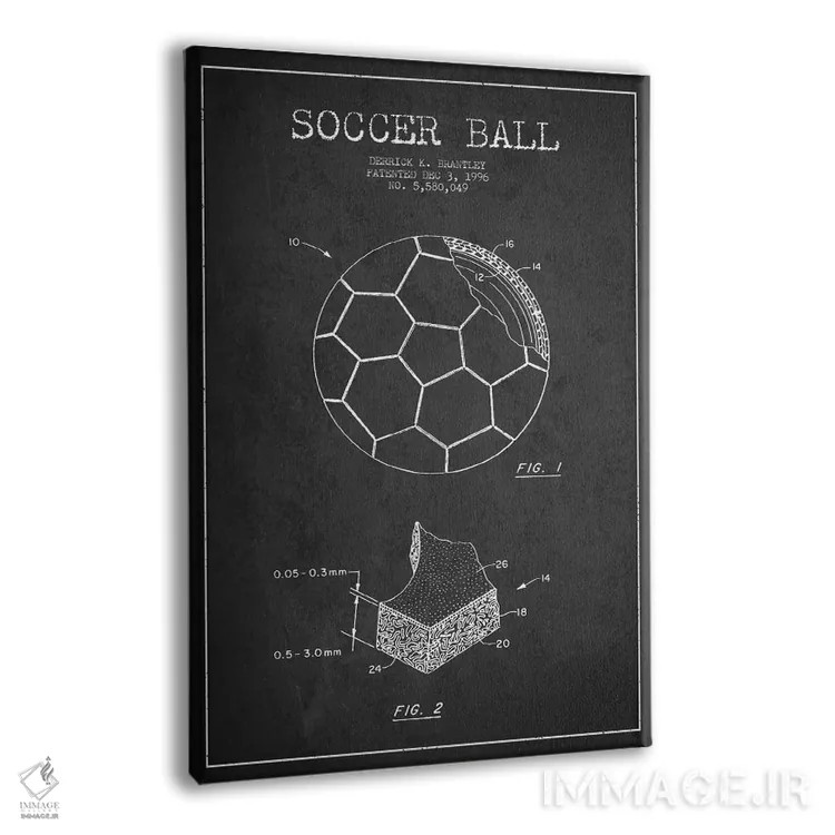 تابلو نقشهٔ ثبت اختراع توپ فوتبال برانتلی (زغالی) اثر پیکسل کهنه (استودیو/نام هنری) - نمای پرسپکتیو محصول