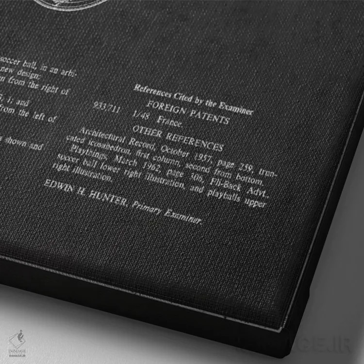 تابلو نقشهٔ ثبت اختراع توپ فوتبال (زغالی) اثر پیکسل کهنه (استودیو/نام هنری) - نمای نزدیک بافت بوم