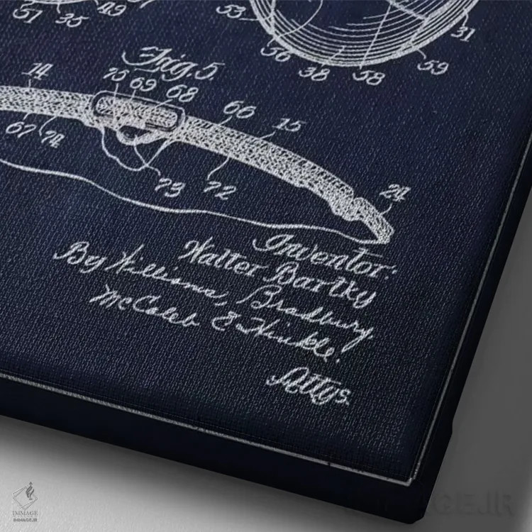 تابلو نقشهٔ ثبت اختراع توپ فوتبال بارتکی (آبی نفتی) اثر پیکسل کهنه (استودیو/نام هنری) - نمای نزدیک بافت بوم