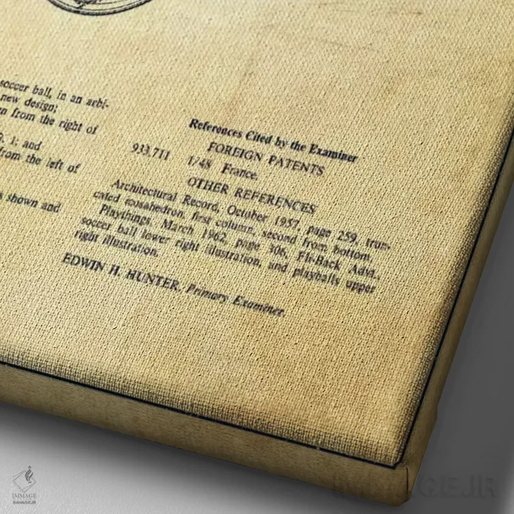 تابلو نقشهٔ ثبت اختراع قدیمی توپ فوتبال اثر پیکسل کهنه (استودیو/نام هنری) - نمای نزدیک بافت بوم