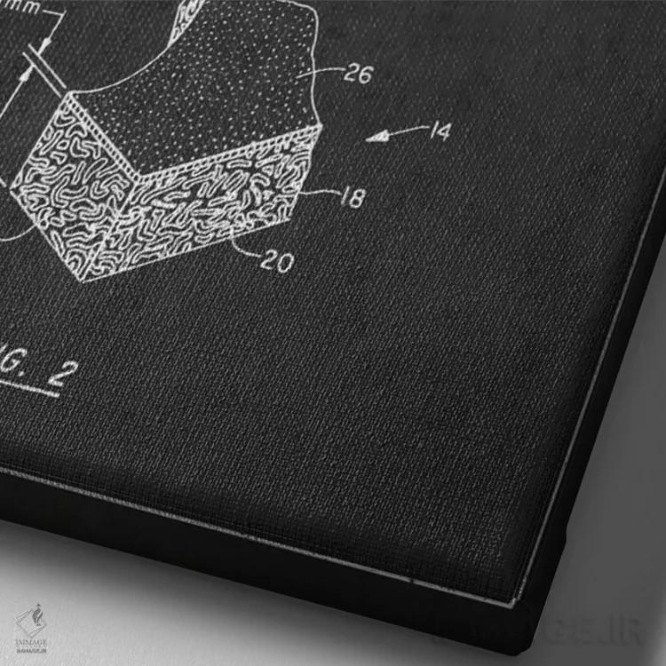 تابلو نقشهٔ ثبت اختراع توپ فوتبال برانتلی (زغالی) اثر پیکسل کهنه (استودیو/نام هنری) - نمای نزدیک بافت بوم