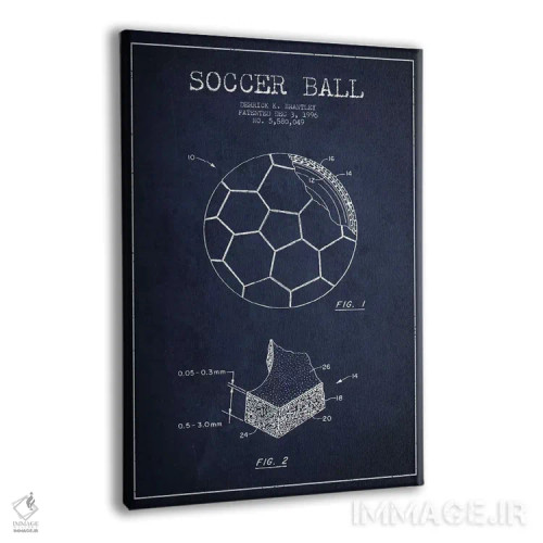 تابلو نقشهٔ ثبت اختراع توپ فوتبال برانتلی (آبی نفتی) اثر پیکسل کهنه (استودیو/نام هنری) - نمای پرسپکتیو محصول